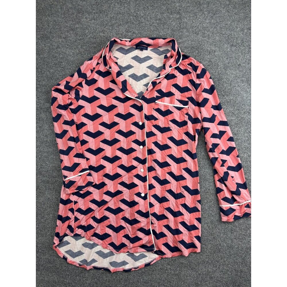 Katie Kime Sleep Shirt Womens Medium Pink Geometric Button Long Sleeve Sleepwear